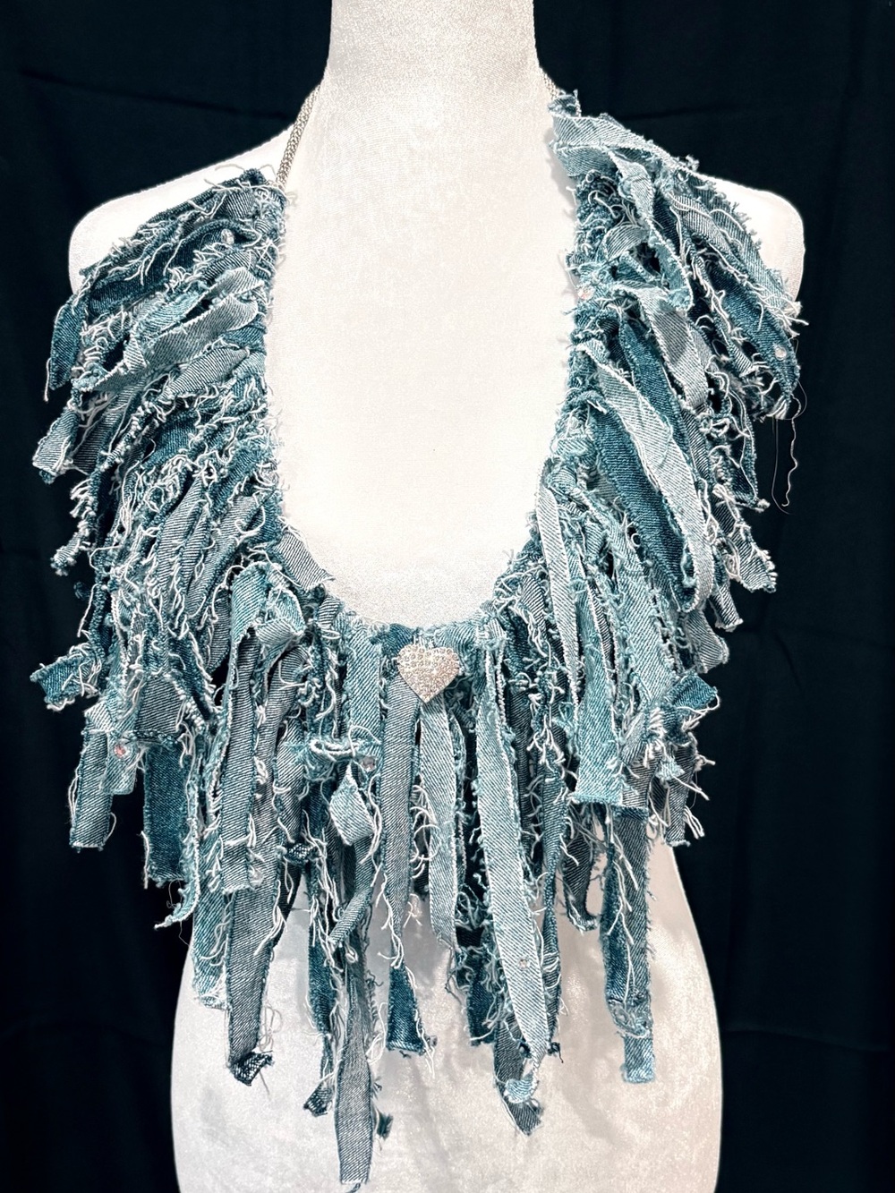 Fringed Denim Statement Necklace